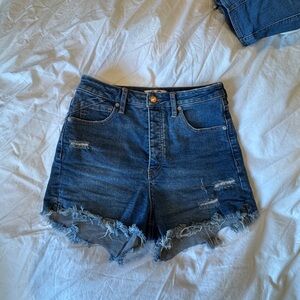 We The Free Dark Blue Distressed High-Rise Denim Shorts
